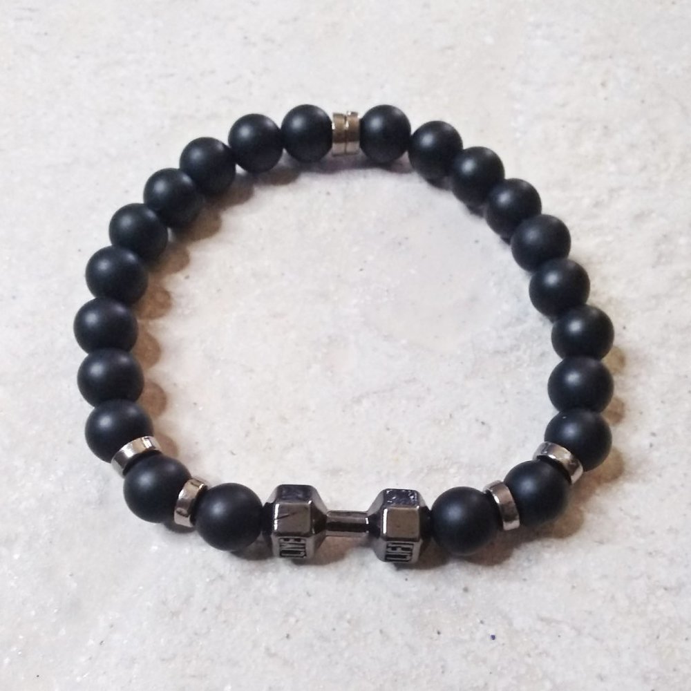 Black Dumbell Bracelet - Exercise - Weight Lifting - Body Builder - Gym Weights